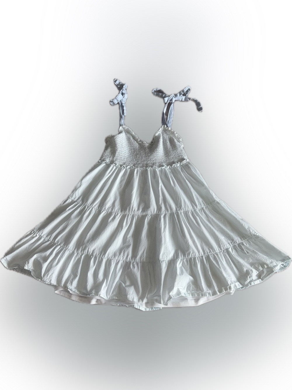 Altar'd State Baby Blue Smocked Tiered Mini Dress Tie Shoulder